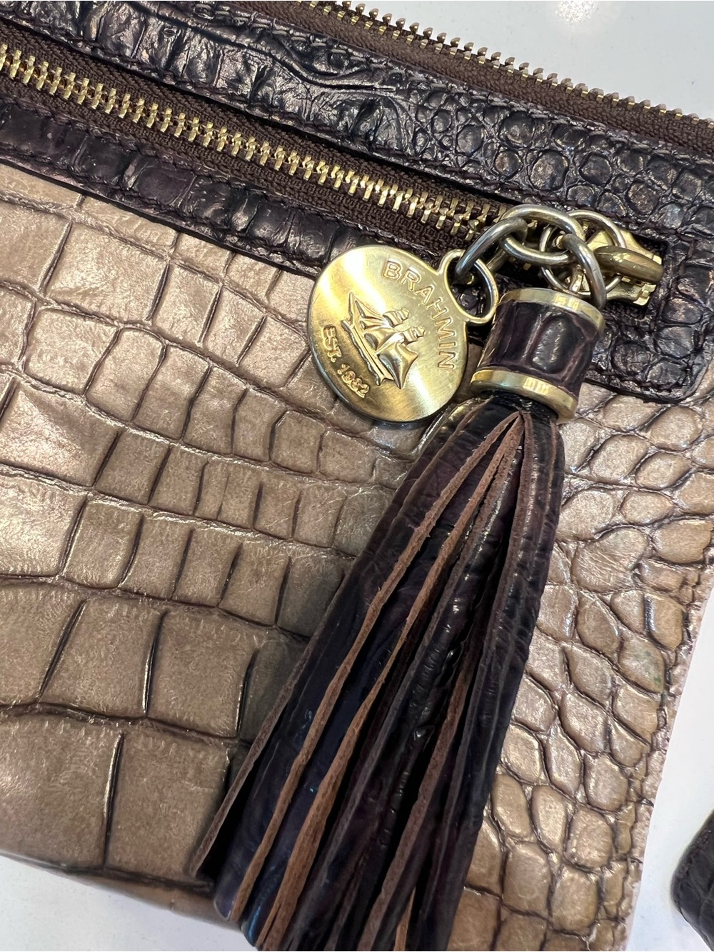 Brahmin Croc-Embossed Leather Wristlet / Wallet Clutch with Tassel - Picture 2 of 8